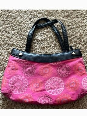 Pink Thirty One Floral Tote Purse with Black Trim